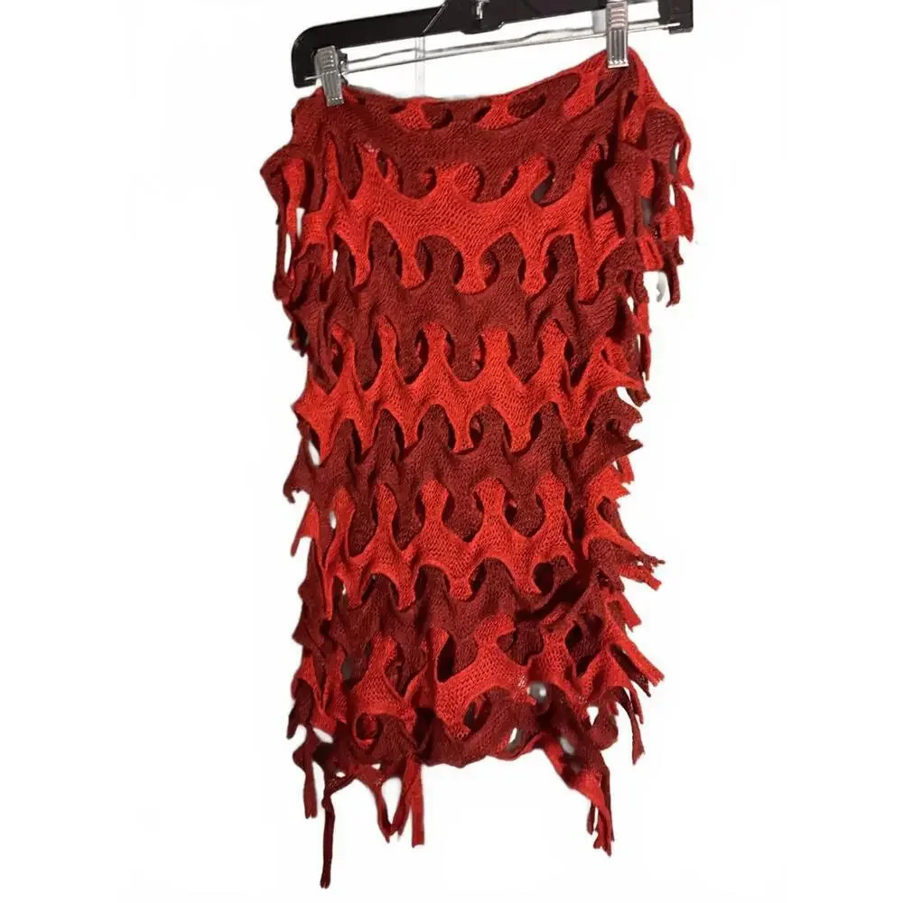 Unique Red Cutout Knit Infinity scarf - Picture 1 of 6